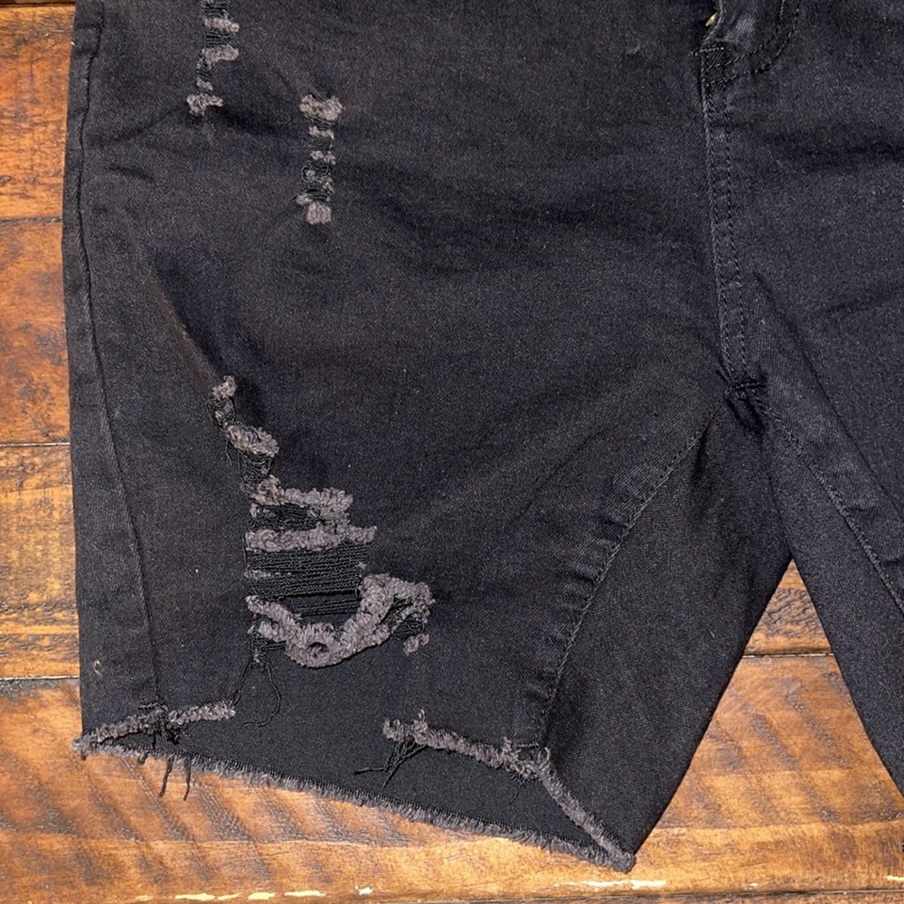 Solid Color Ripped Denim Shorts - Picture 5 of 11